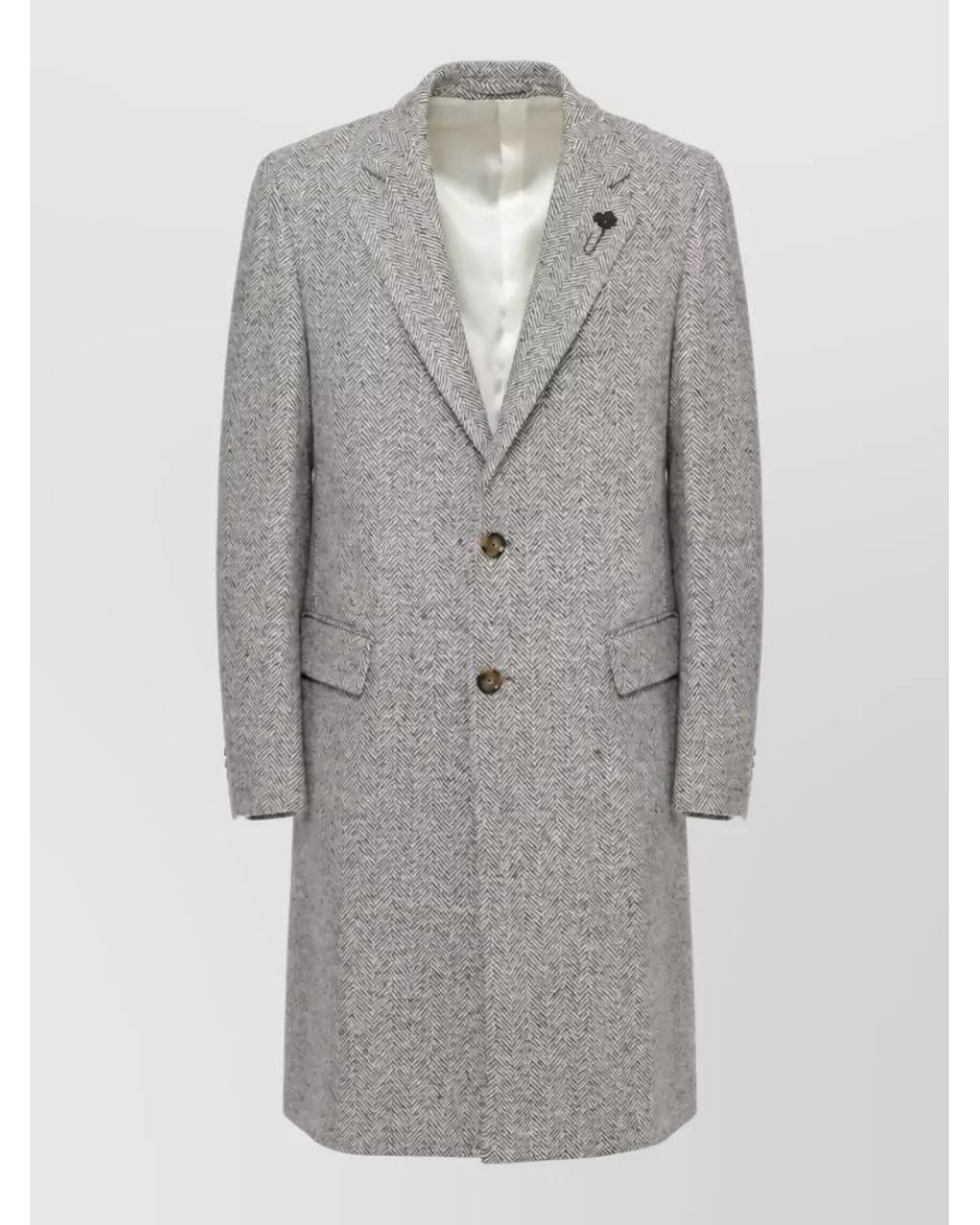 Lardini Gray Herringbone Wool Coat for men