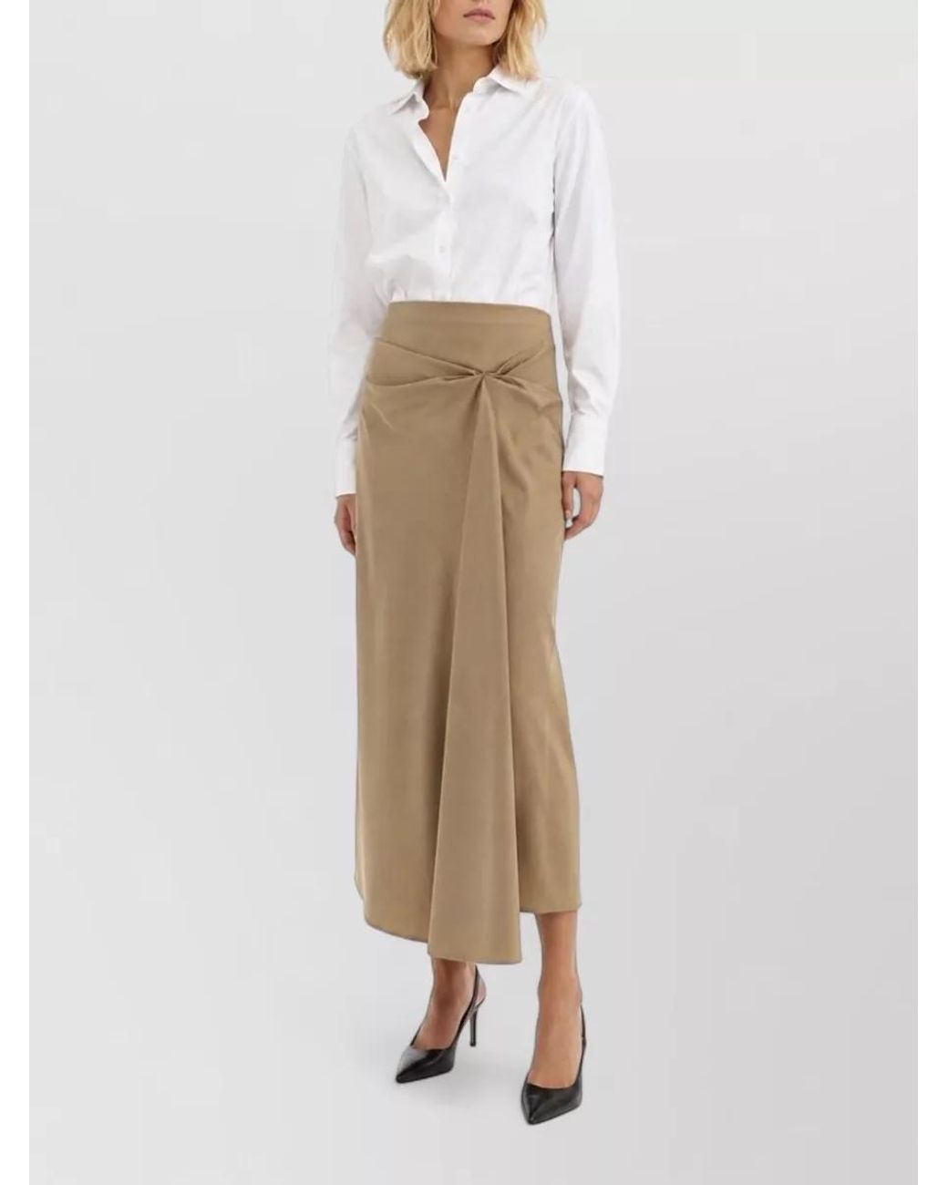 Max Mara Natural Draped Midi Skirt