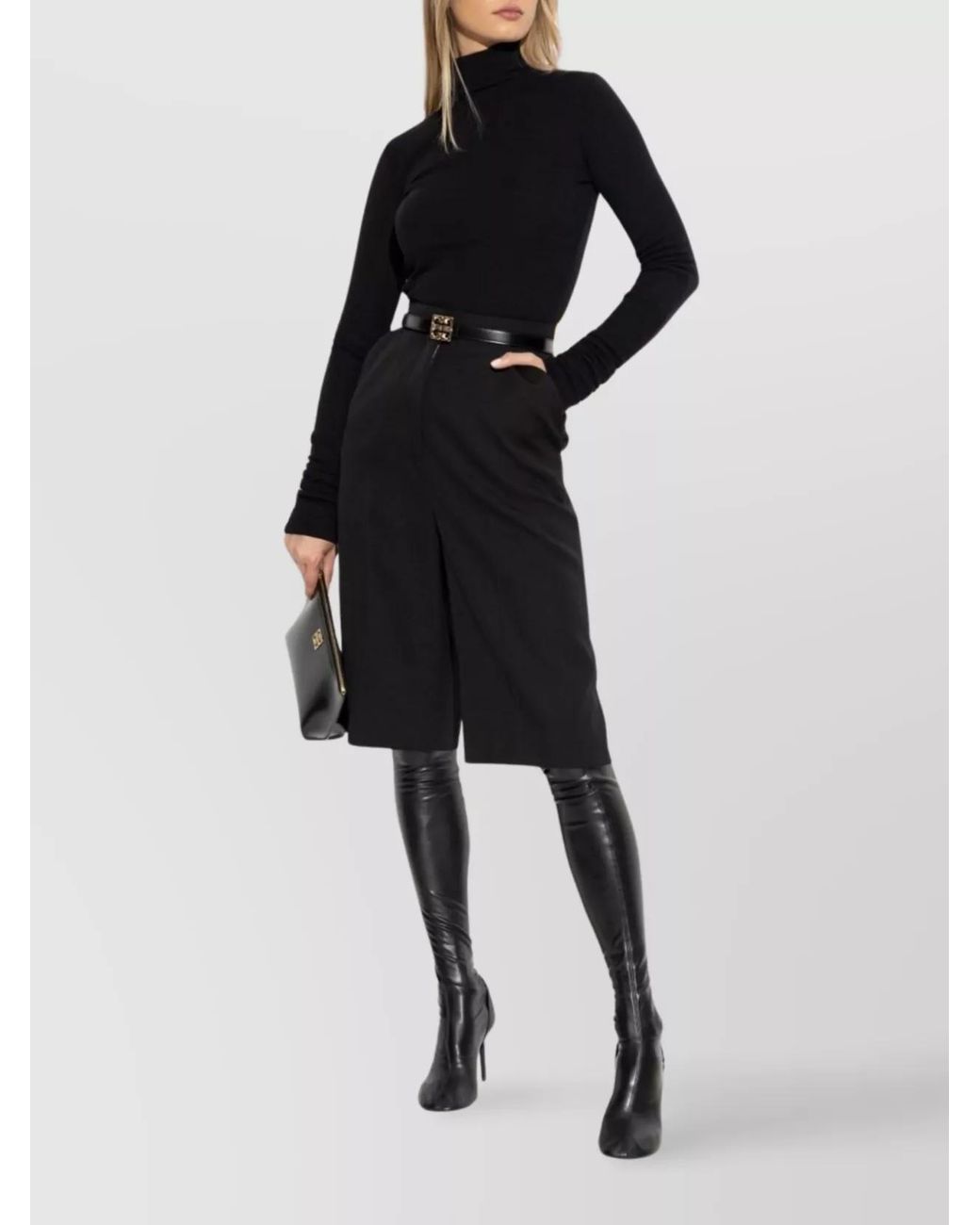 Givenchy Black Wool High-Rise Wide-Leg Knee-Length Tailored Bermuda Shorts