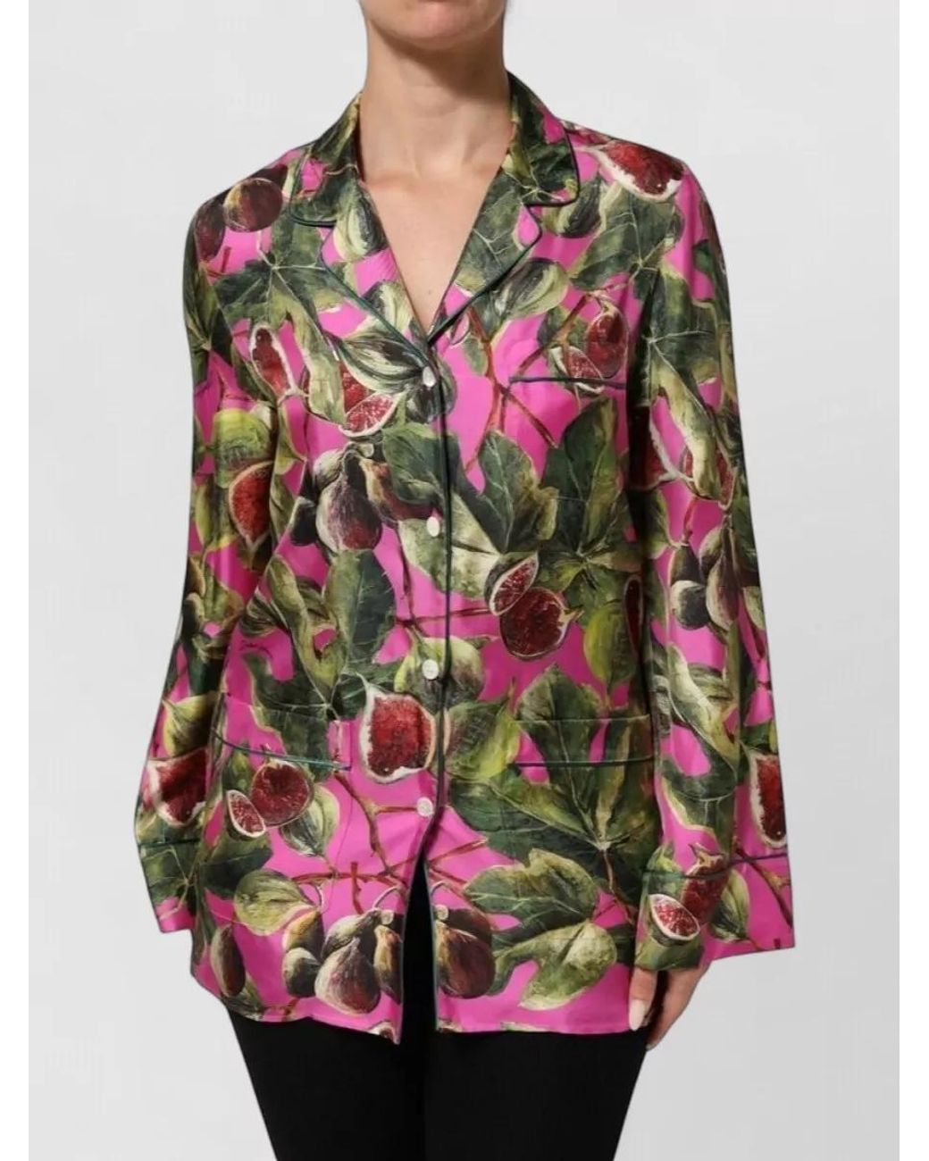 Dolce & Gabbana Red Silk Fig Print Pyjama Shirt