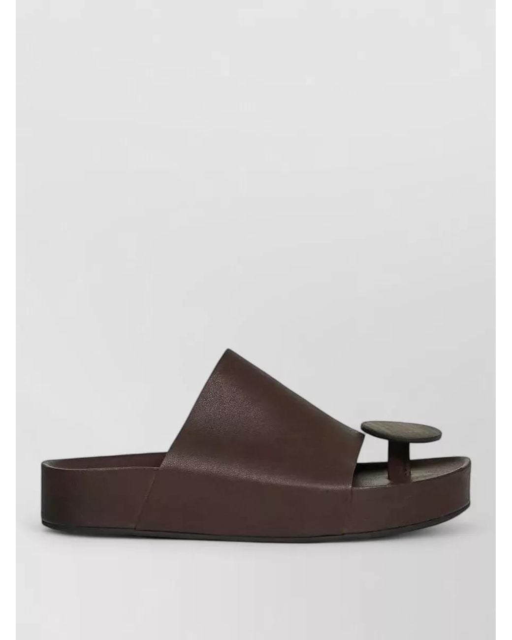Uma Wang Brown Round Leather Strap Flat Slide Sandal