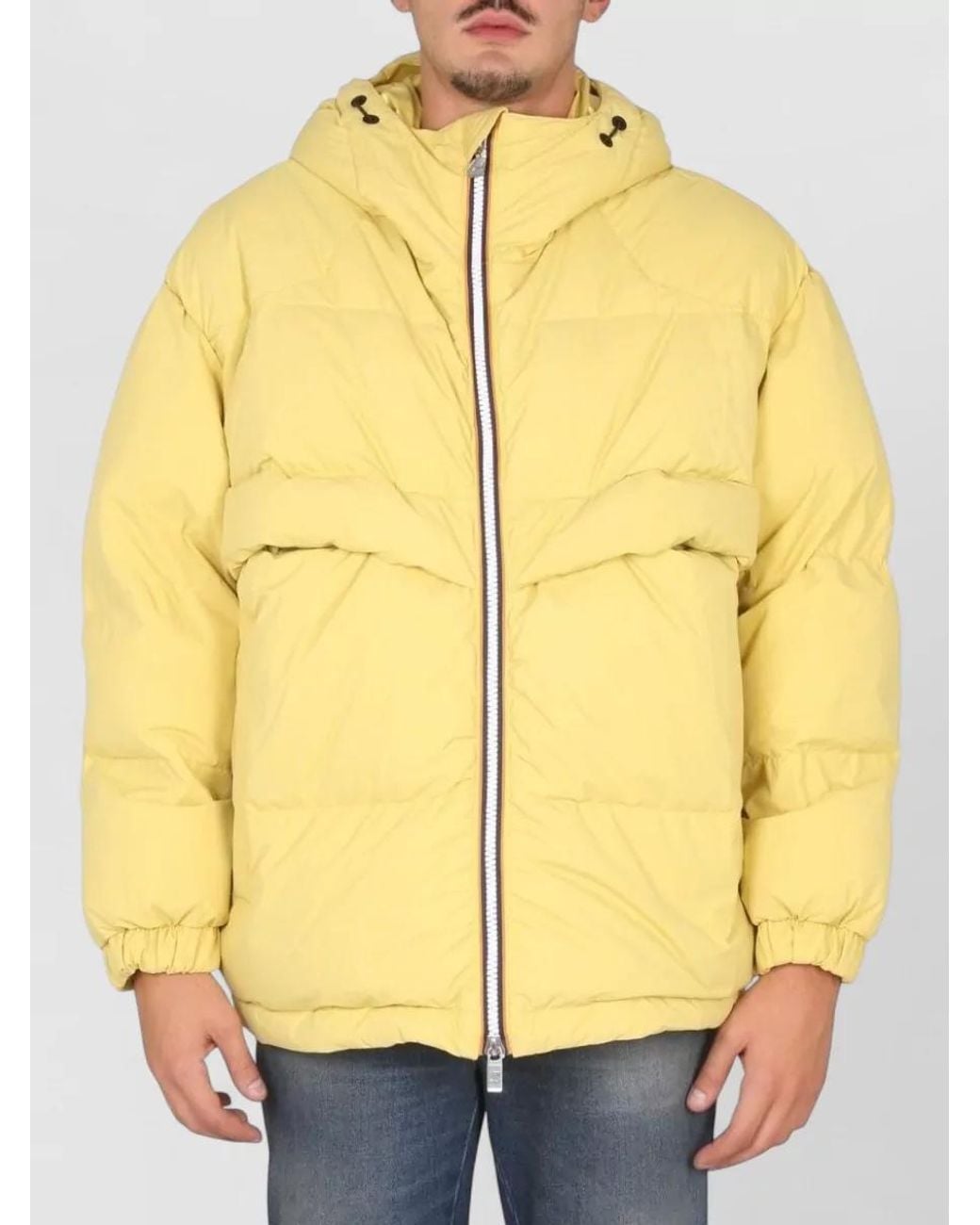 K-Way Yellow Cotton Hooded Padded Jacket for men