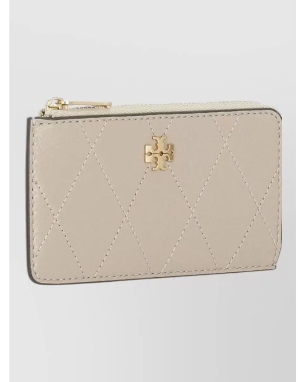Tory Burch Natural Quilted Leather Card Holder