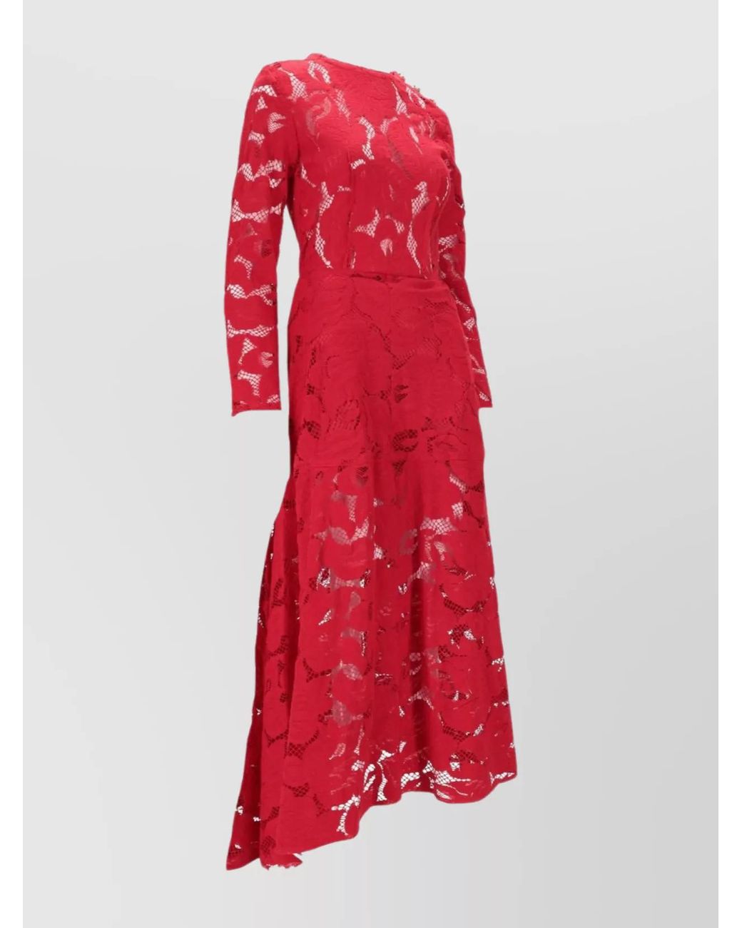 Patou Red Lace Long Sleeve Midi Dress