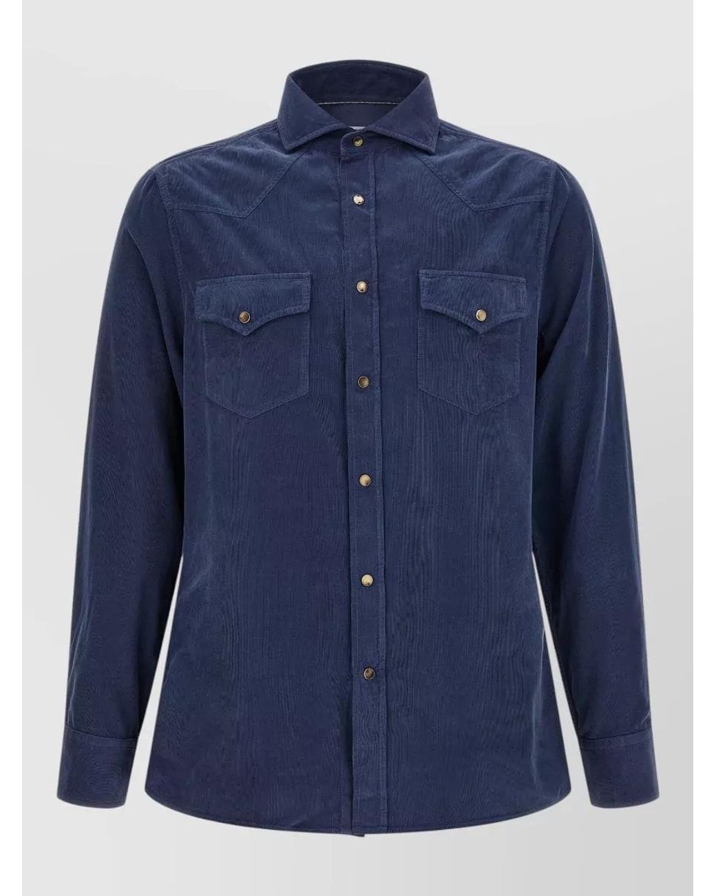 Brunello Cucinelli Blue Corduroy Shirt for men