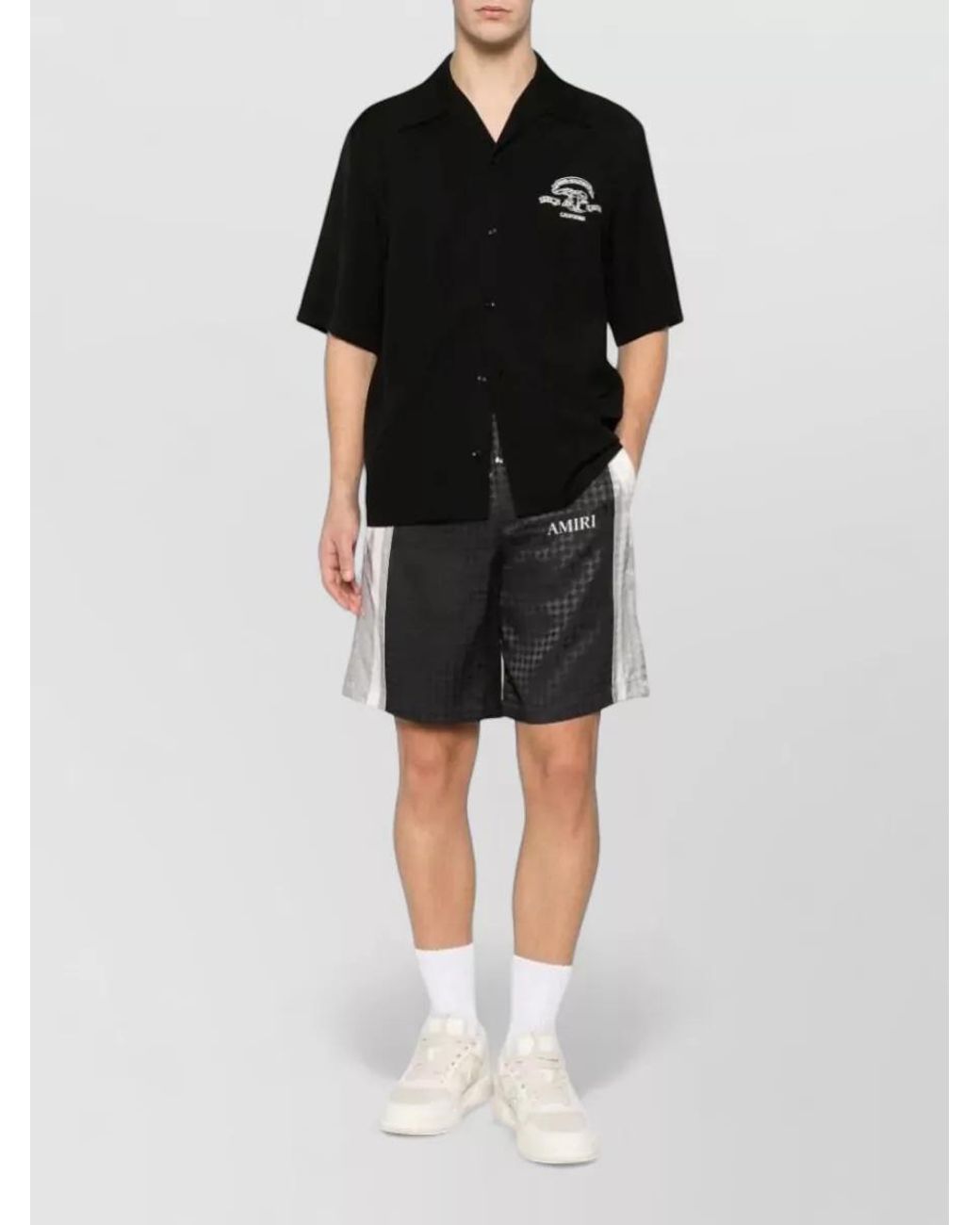 Amiri Black Embroidered Short-Sleeve Camp Shirt for men
