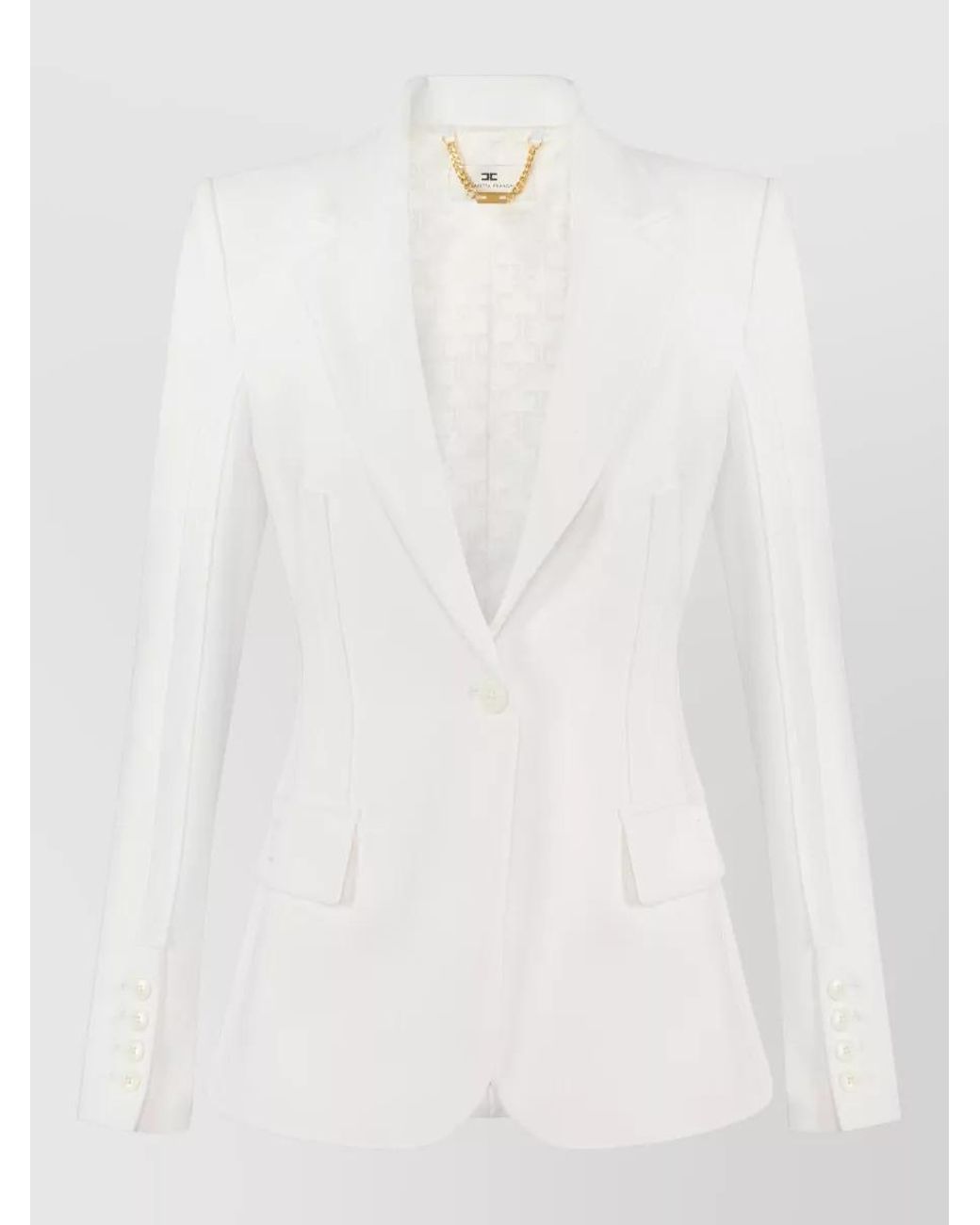 Elisabetta Franchi White Single-Breasted Slim-Fit Blazer