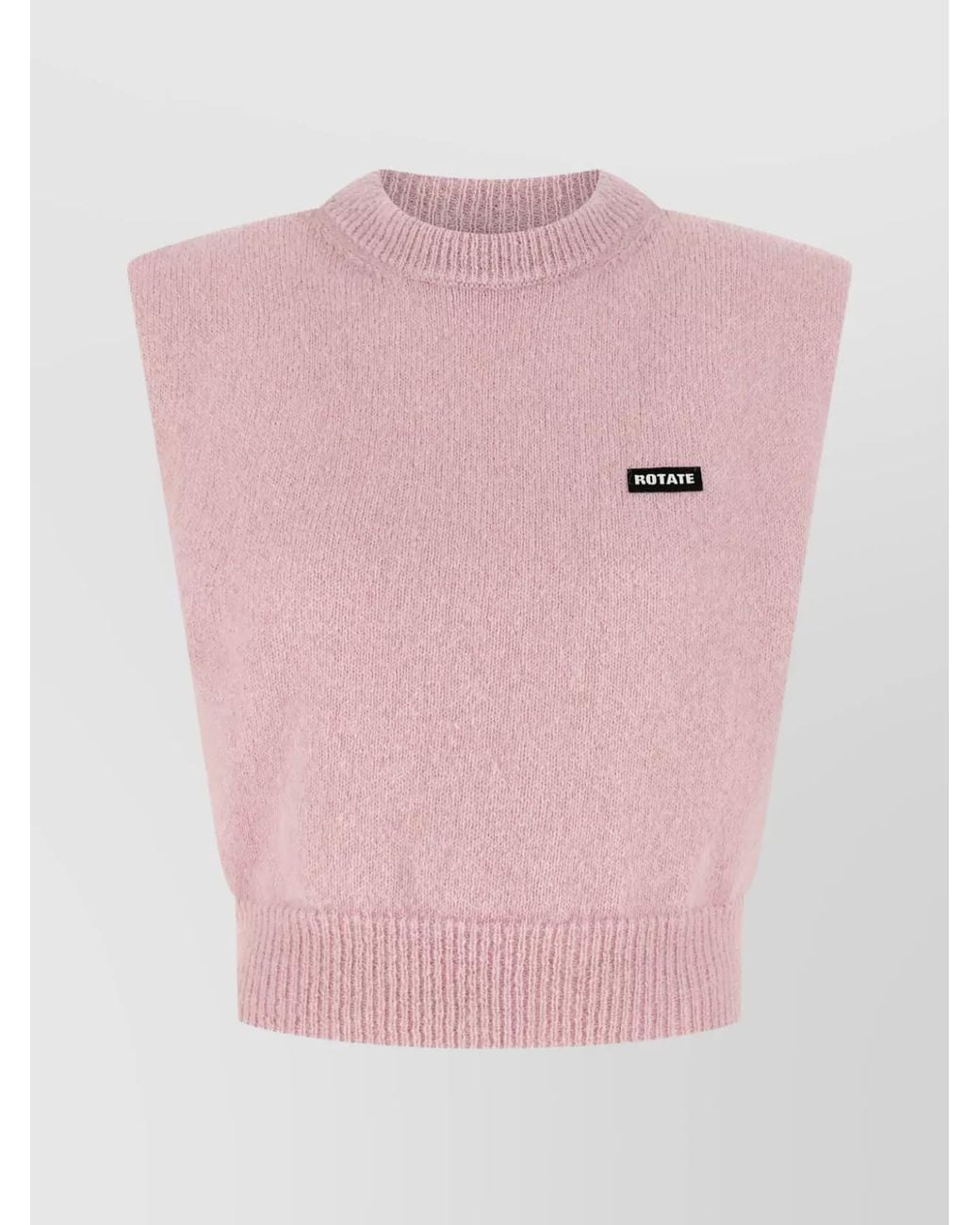 ROTATE BIRGER CHRISTENSEN Pink Alpaca Wool Crew Neck Padded Shoulder Cropped Vest