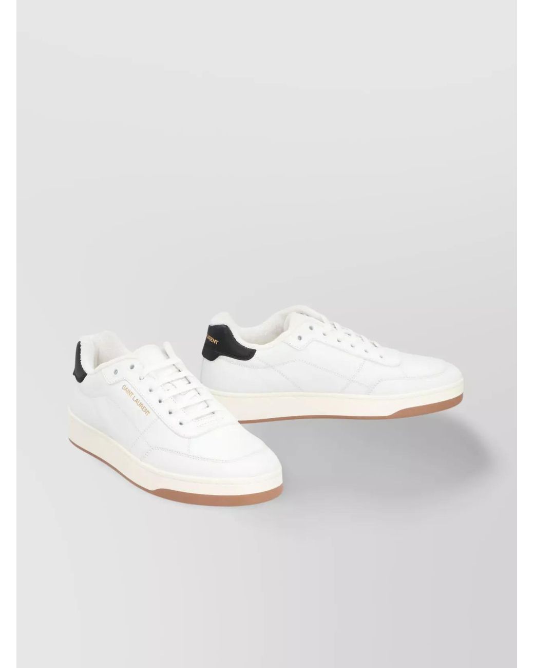 Saint Laurent White Leather Low-Top Sneakers Contrast Heel for men