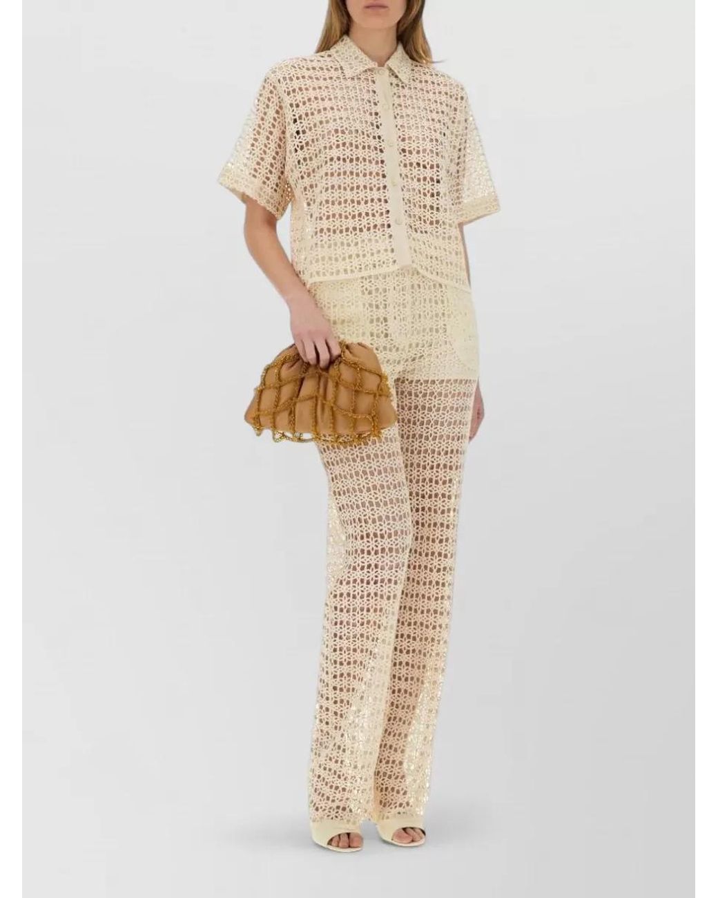 Alysi Natural Macramé Wide-Leg Trousers