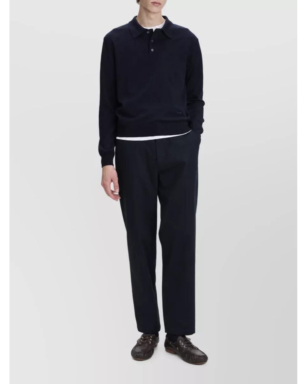 A.P.C. Blue Virgin Wool Short-Sleeve Polo Shirt for men