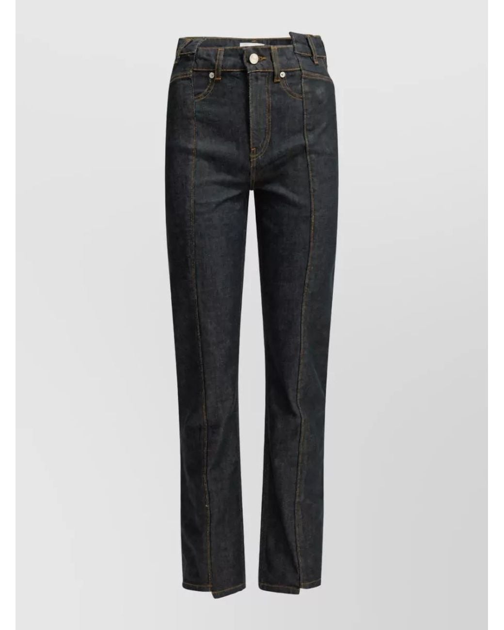 Ganni Black Denim High-Rise Pleated Straight-Leg Jeans