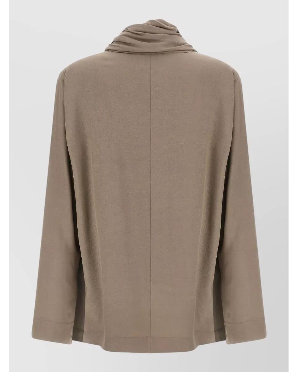 Nude Brown Draped Asymmetric Long-Sleeve Blouse
