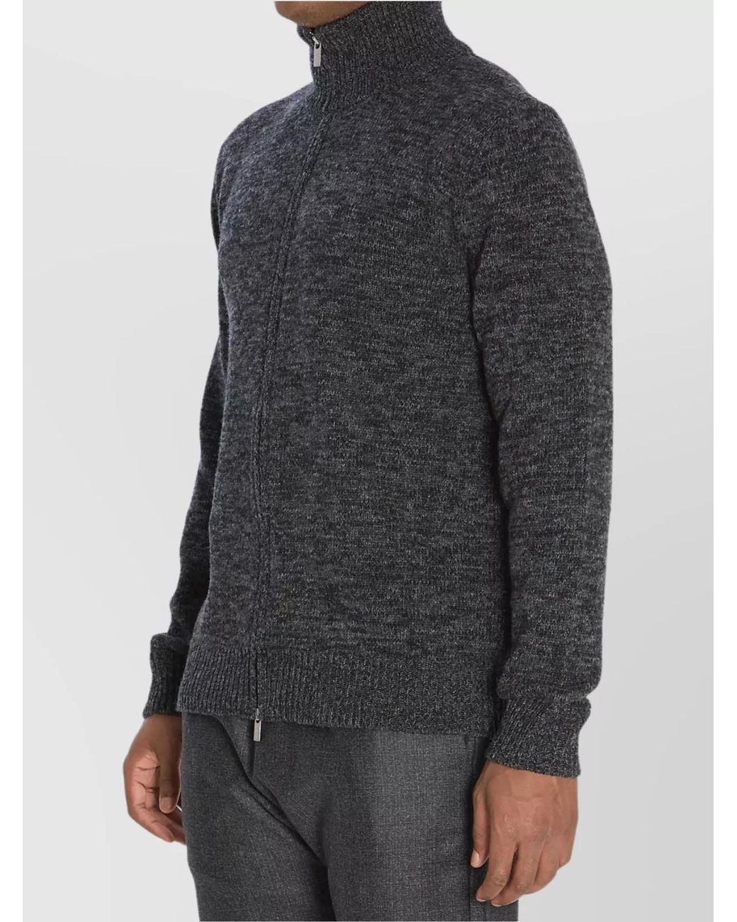Barena Gray Wool Ribbed High Collar Zip Jumper for men