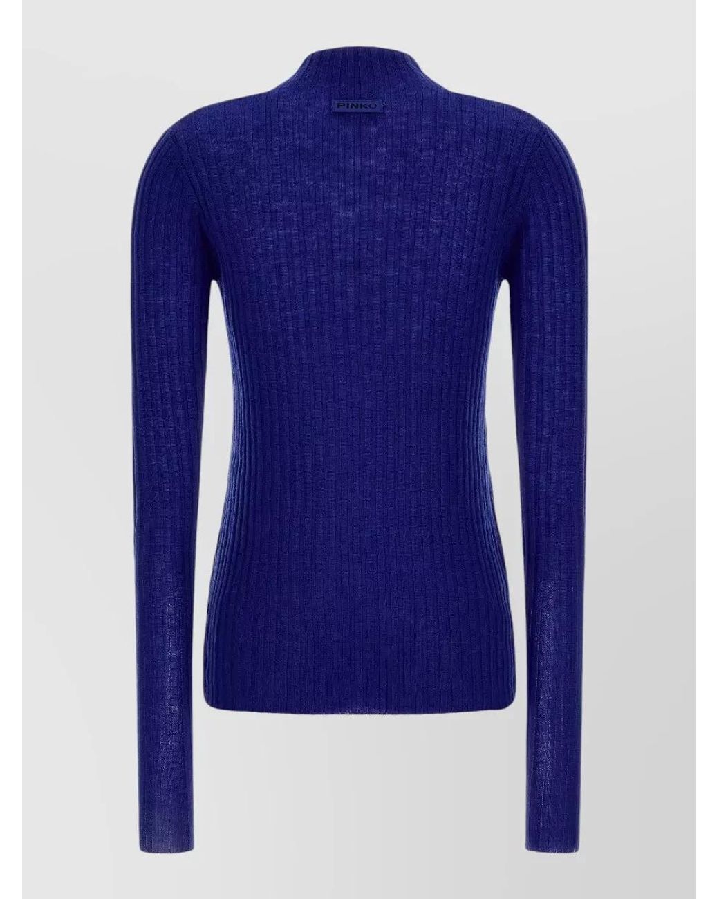 Pinko Blue Wool Ribbed Mock Neck Sweater