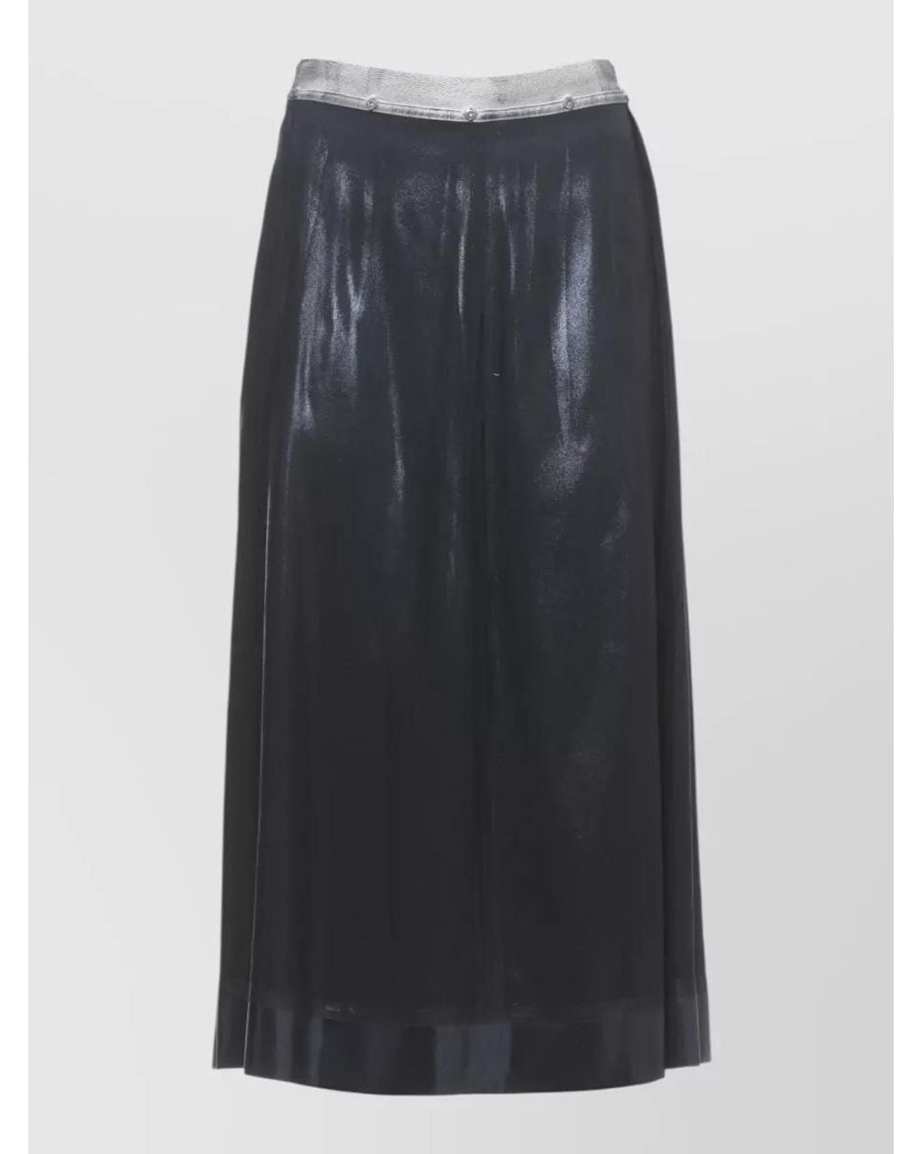 Maison Margiela Blue Silk-Blend Foil-Treated Midi Pleated Skirt