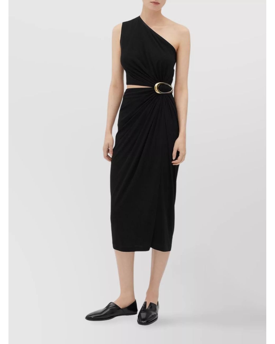 Bottega Veneta Black Asymmetric Crepe-Effect Jersey Midi Dress