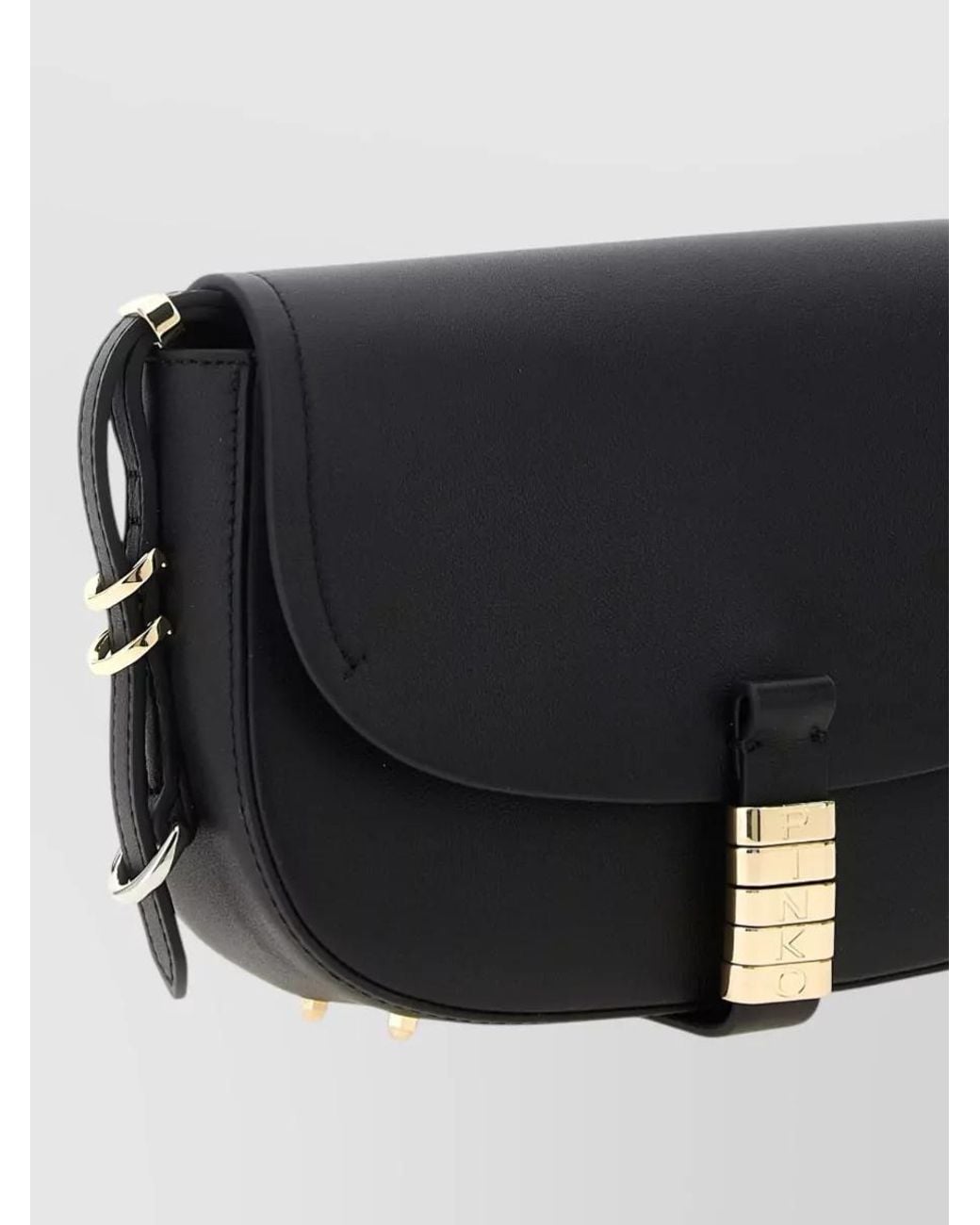Pinko Black Mini Calfskin Leather Shoulder Bag