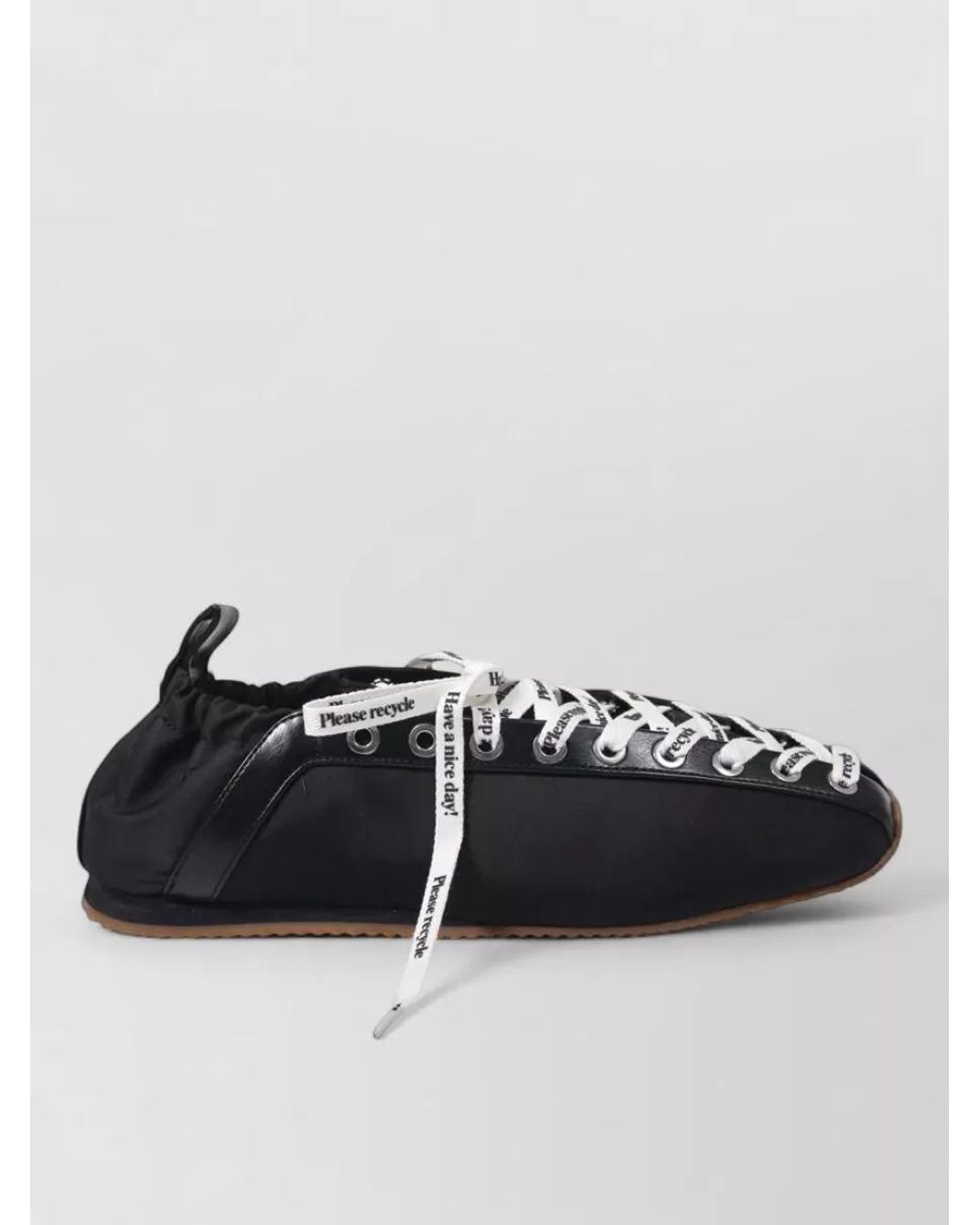 Ganni Black Nylon Lace-Up Ballet Flats