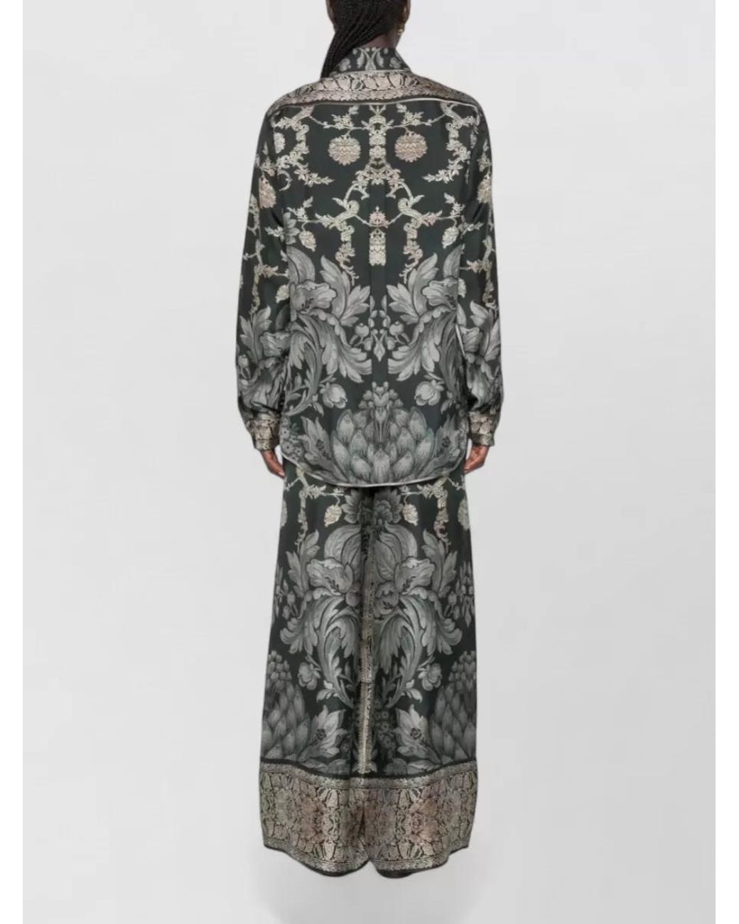 Pierre Louis Mascia Gray Floral-Print Silk Shirt