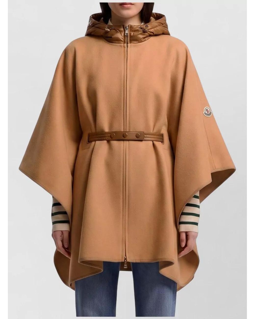 Moncler Multicolor Wool-Blend Hooded Belted Padded Cape