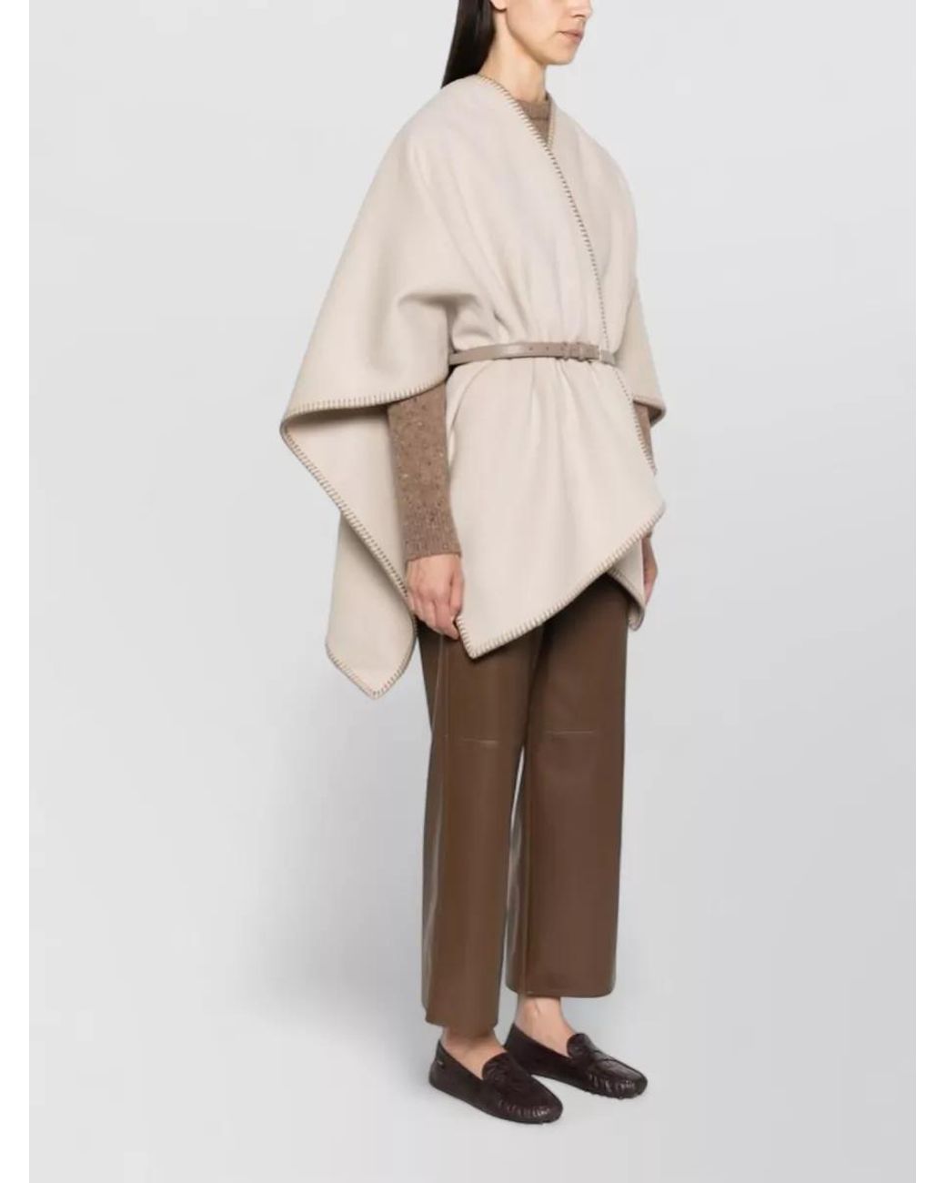 Max Mara Natural Wool Belted Draped Poncho