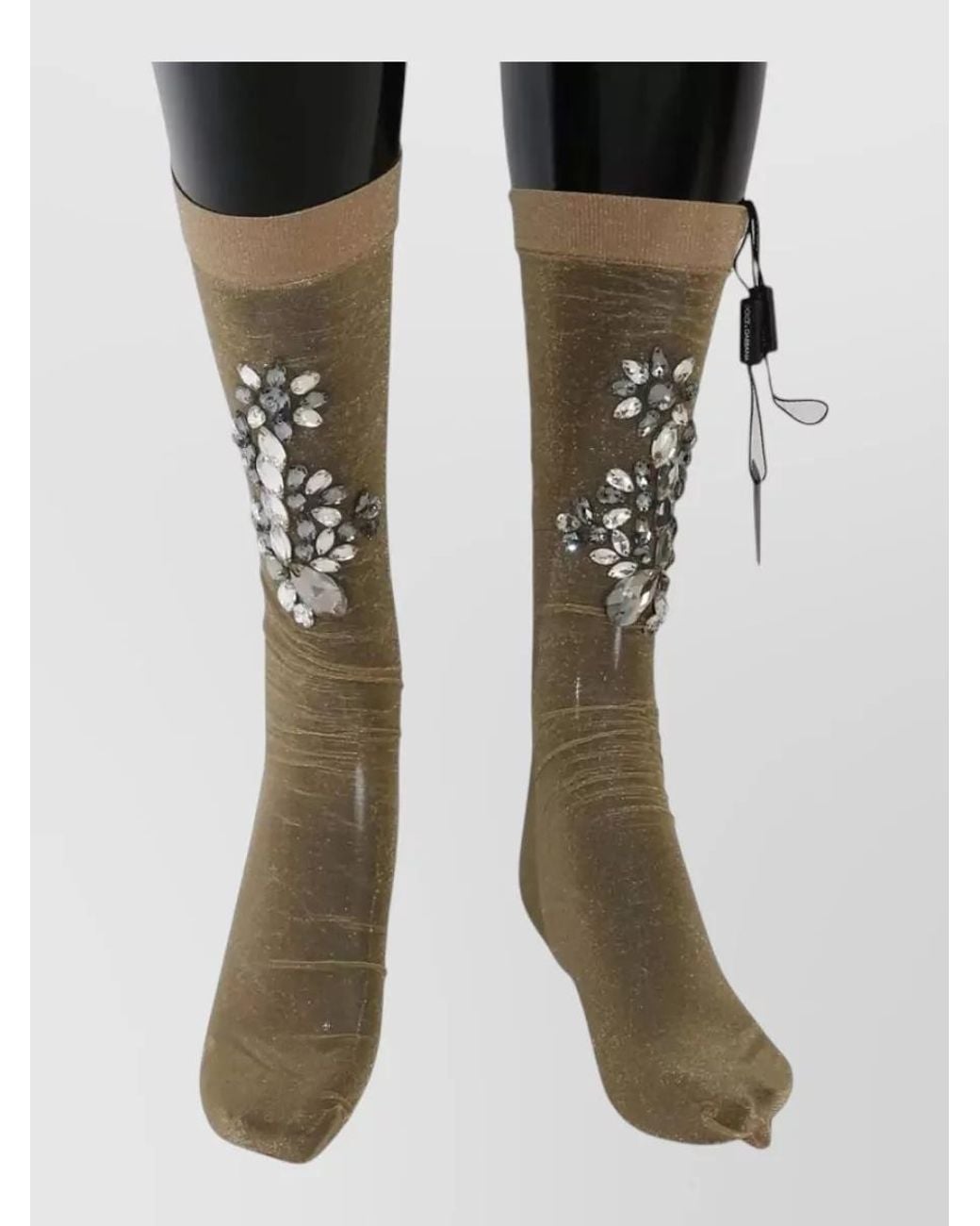 Dolce & Gabbana Green Metallic Crystal-Embellished Socks