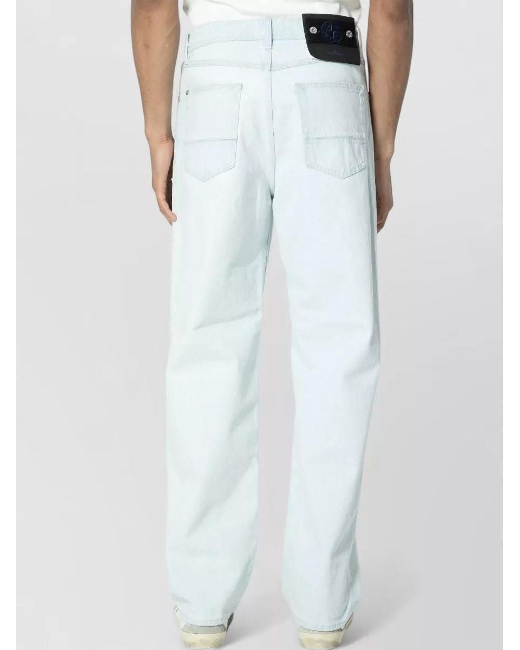 Stone Island Blue Denim Mid-Rise Wide-Leg Relaxed-Fit Jeans for men