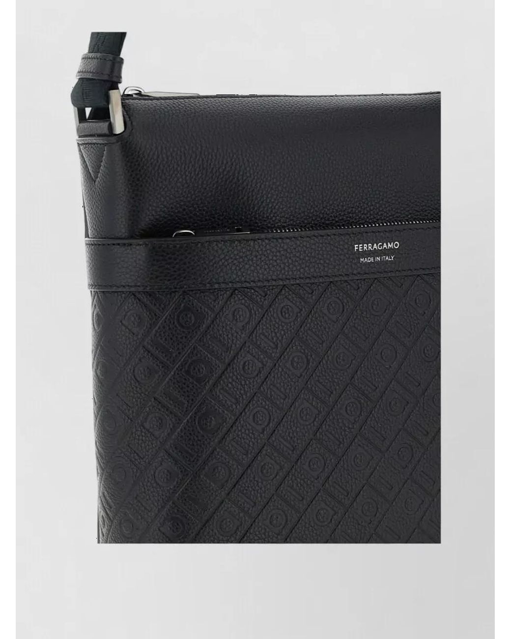 Ferragamo Black Leather Monogram Crossbody Bag for men