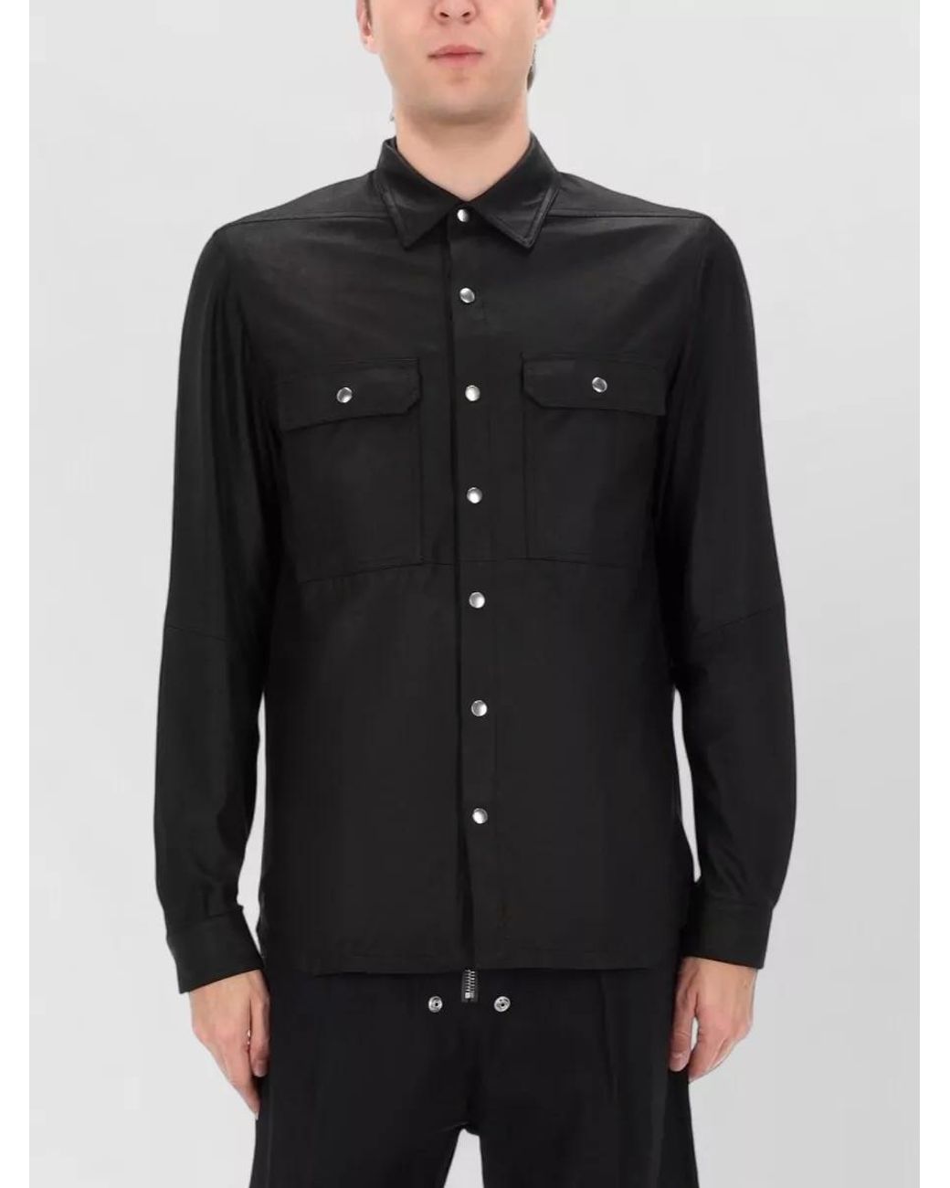 Rick Owens Black Leather Shirt Jacket for men