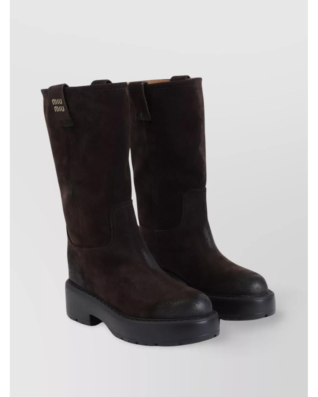 Miu Miu Black Suede Calf-Length Boots