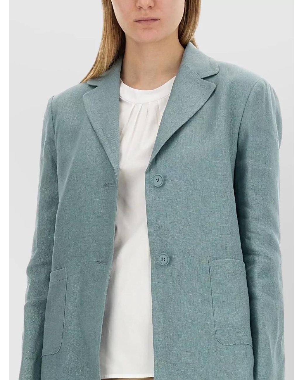 Max Mara Blue Linen Single-Breasted Blazer
