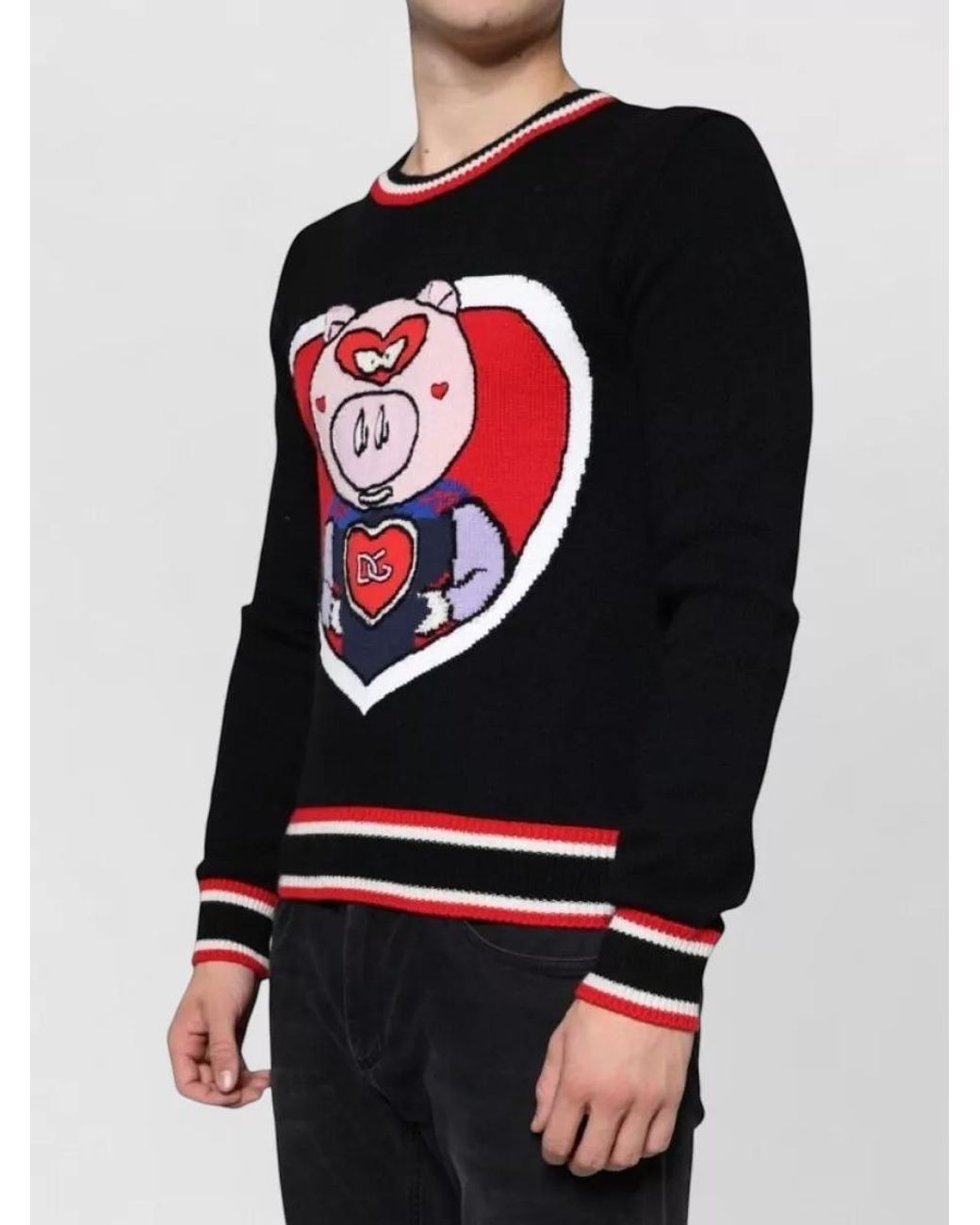 Dolce & Gabbana Black Cashmere Crew Neck Striped Sweater for men