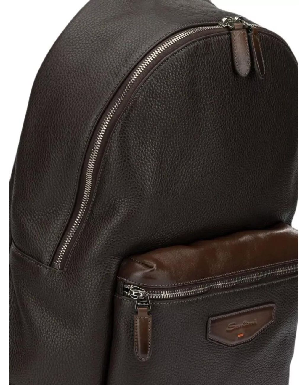 Santoni Black Leather Backpack for men