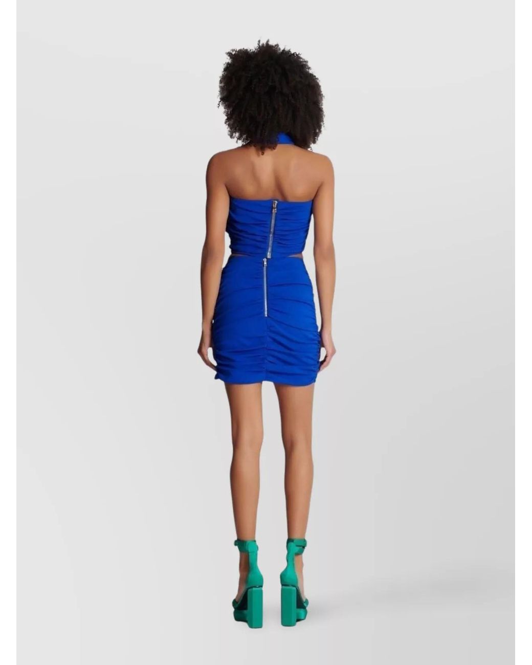 Balmain Blue Draped Stretch Mini Skirt