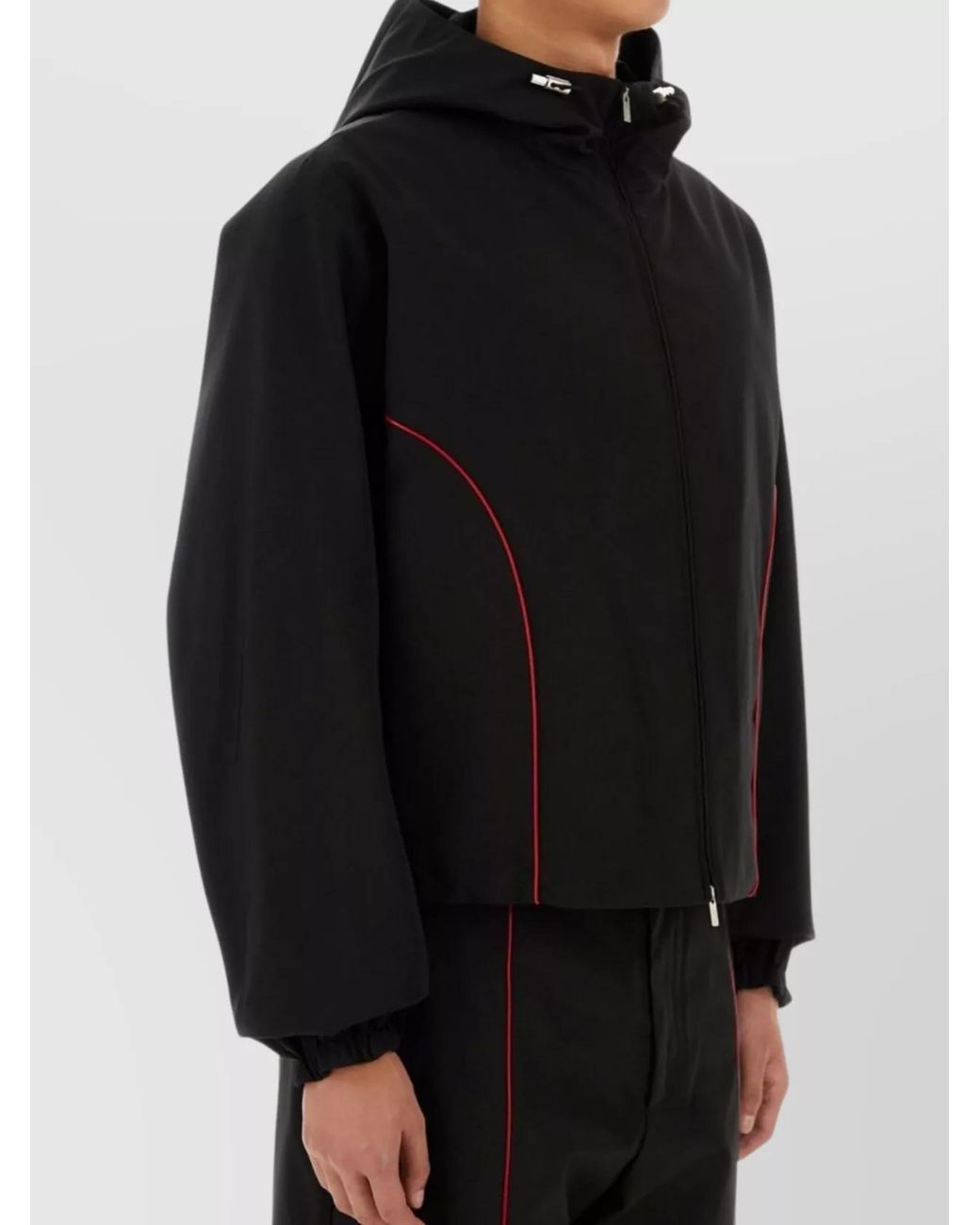Ferragamo Black Rubber Trim Hooded Jacket for men