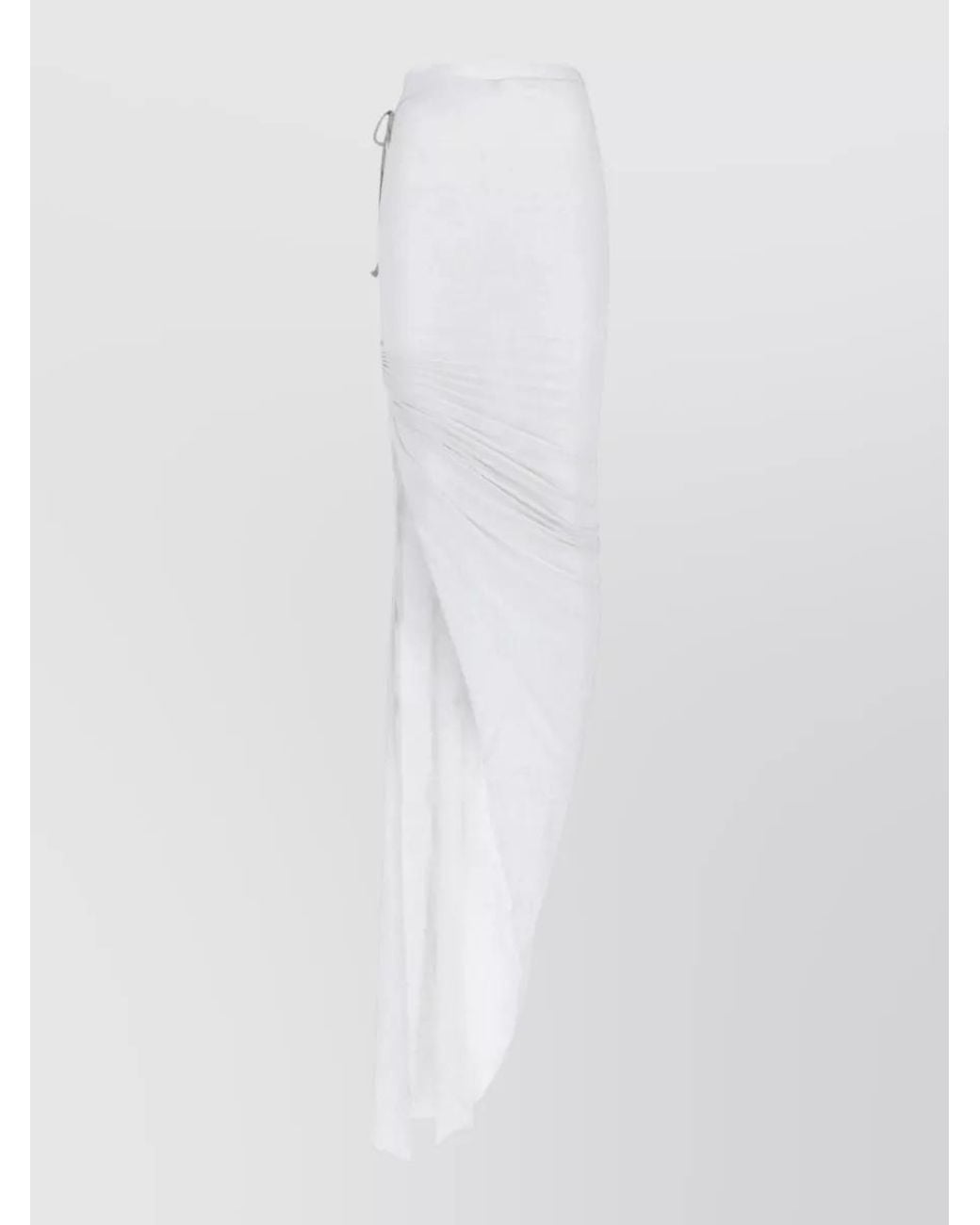 Rick Owens White Cotton High-Rise Draped Asymmetric Maxi Skirt