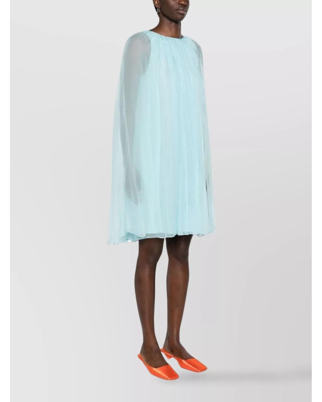 Max Mara Blue Silk Layered Sheer Cape Mini Dress