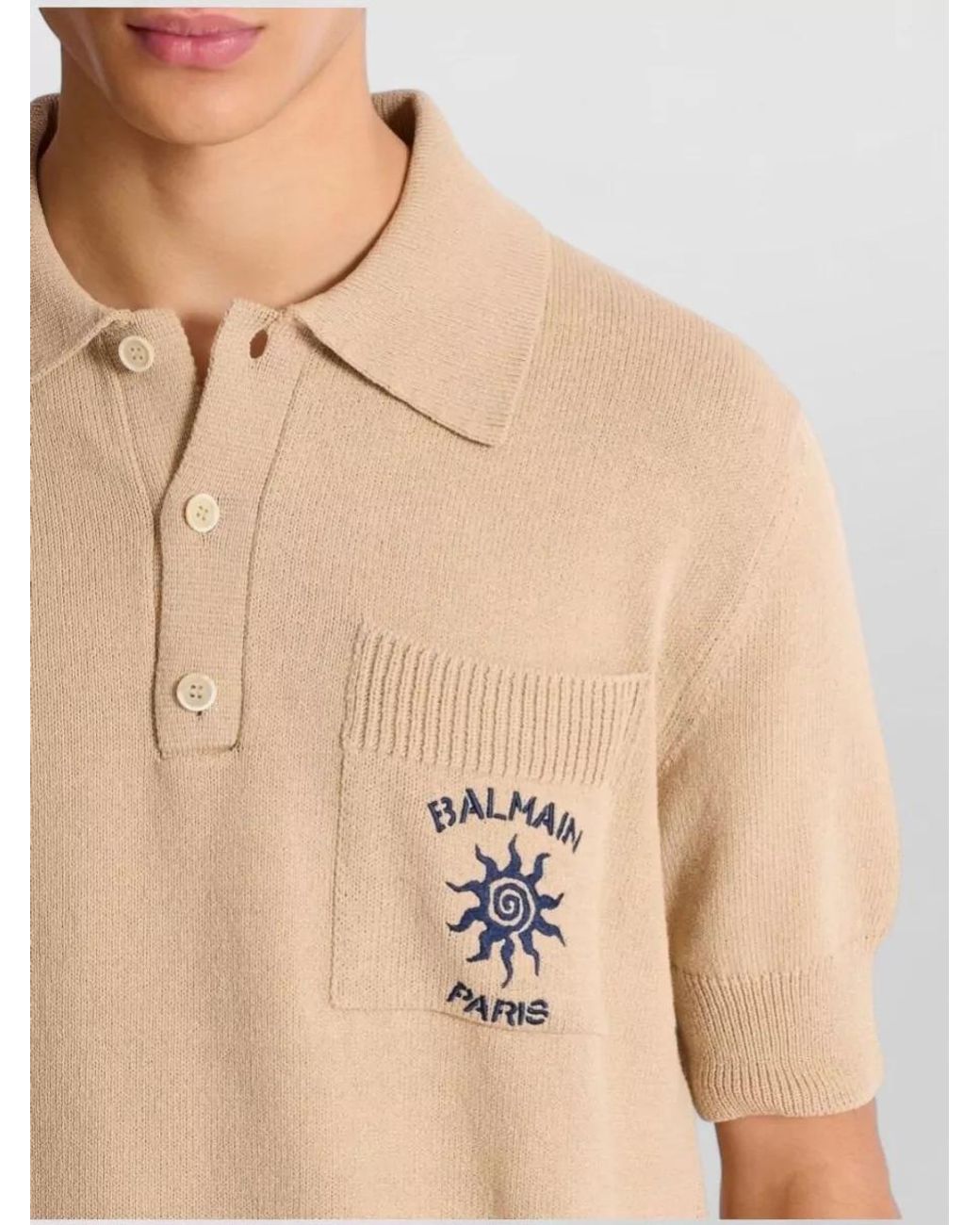 Balmain Natural Ribbed Short-Sleeve Polo Shirt for men