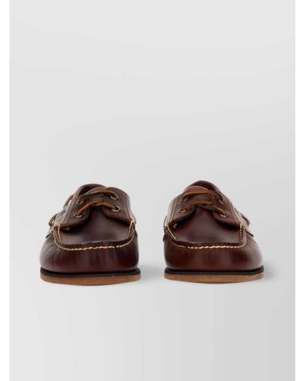 Timberland Brown Stitched Moc Toe Boat Shoe With Rubber Sole for men