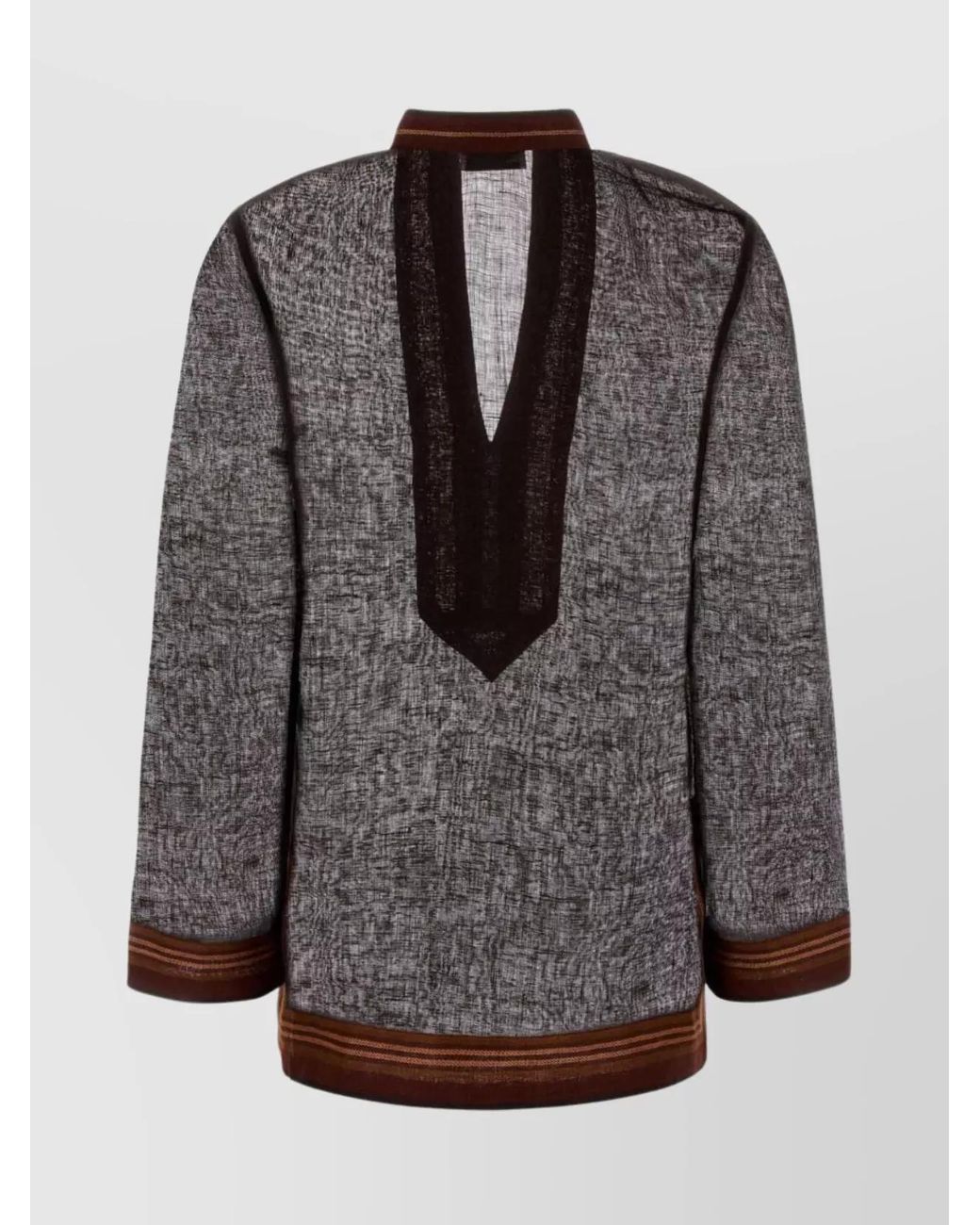 Tory Burch Gray Linen Striped V-Neck Long-Sleeve Tunic