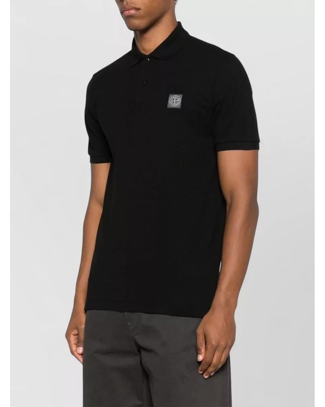 Stone Island Black Cotton Short-Sleeve Polo Shirt for men