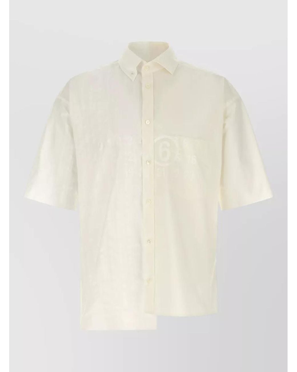 MM6 by Maison Margiela White Two Tone Cotton Asymmetric Short Sleeve Shirt for men