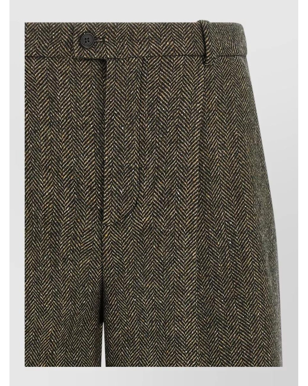Saint Laurent Green Silk Wool Mid-Rise Wide-Leg Midi Tailored Trousers