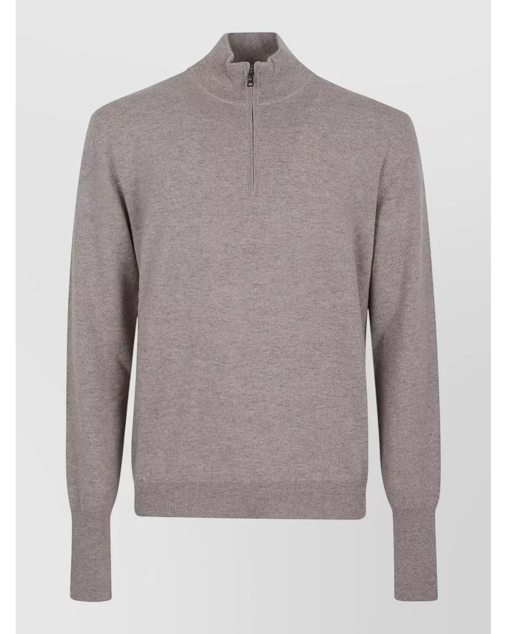 Ballantyne Gray Cashmere Ribbed Half-Zip High-Neck Jumper for men