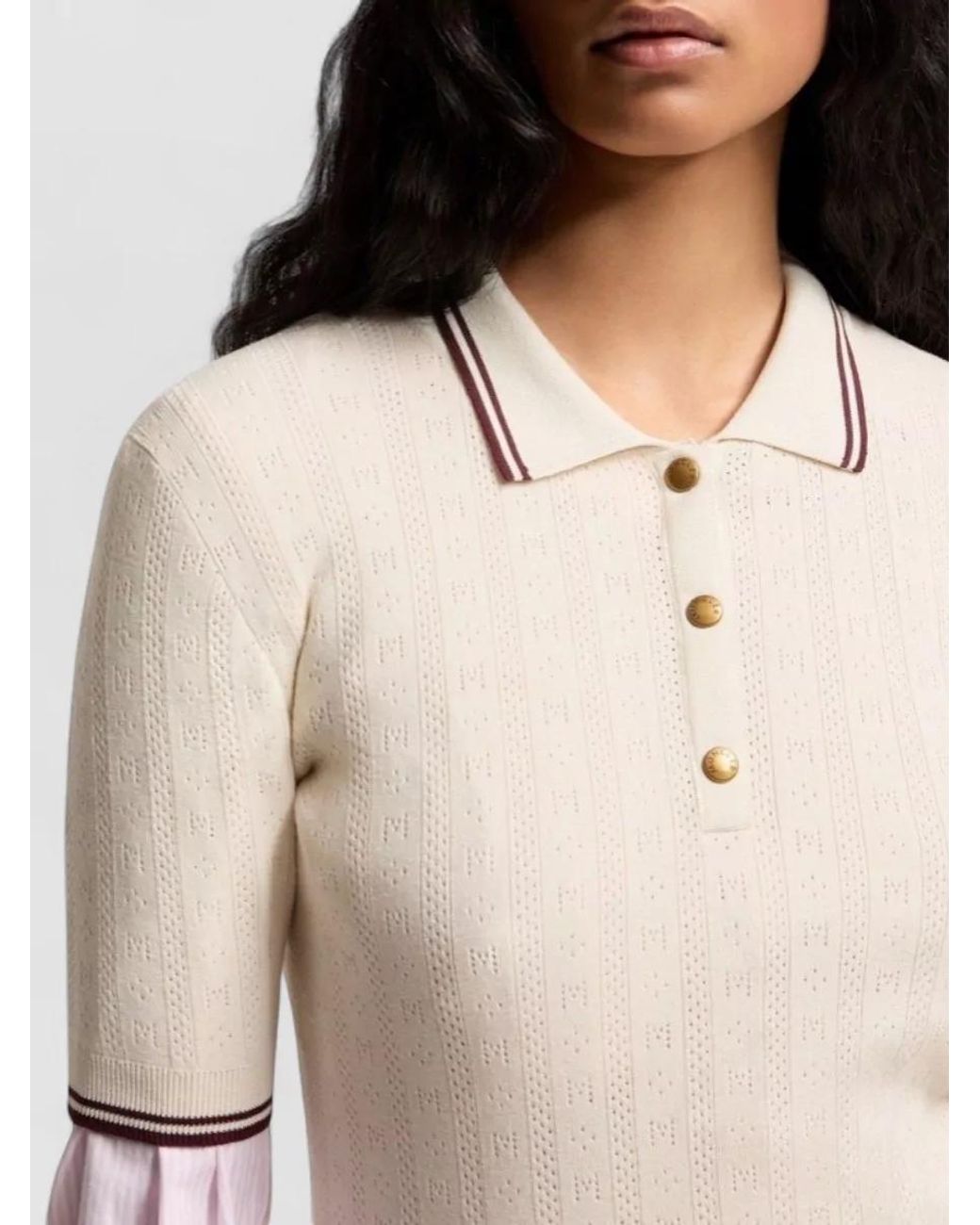 Moncler Natural Cotton Logo Pattern Polo Shirt