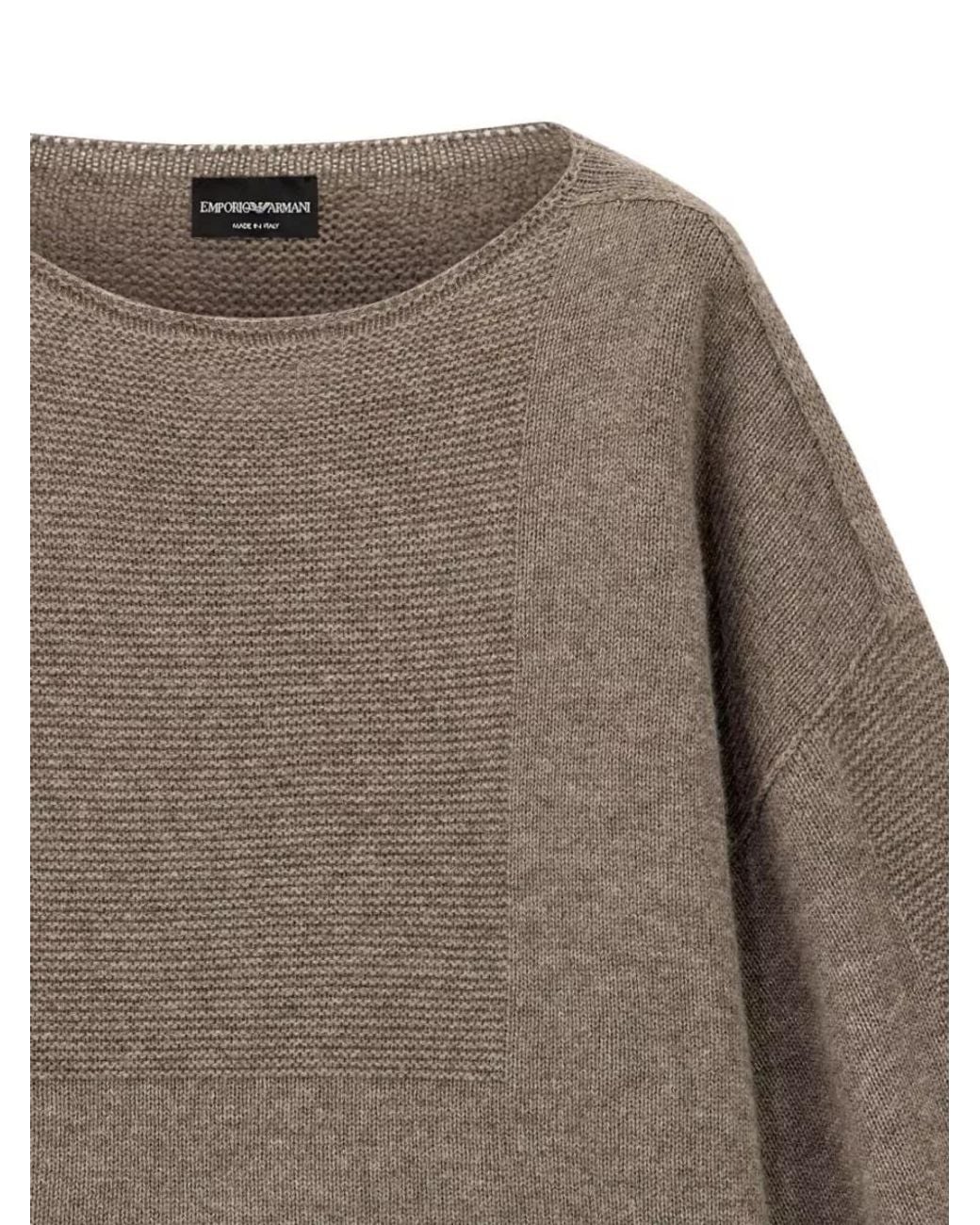 Emporio Armani Brown Wool Fine-Knit Boat Neck Long-Sleeve Sweater
