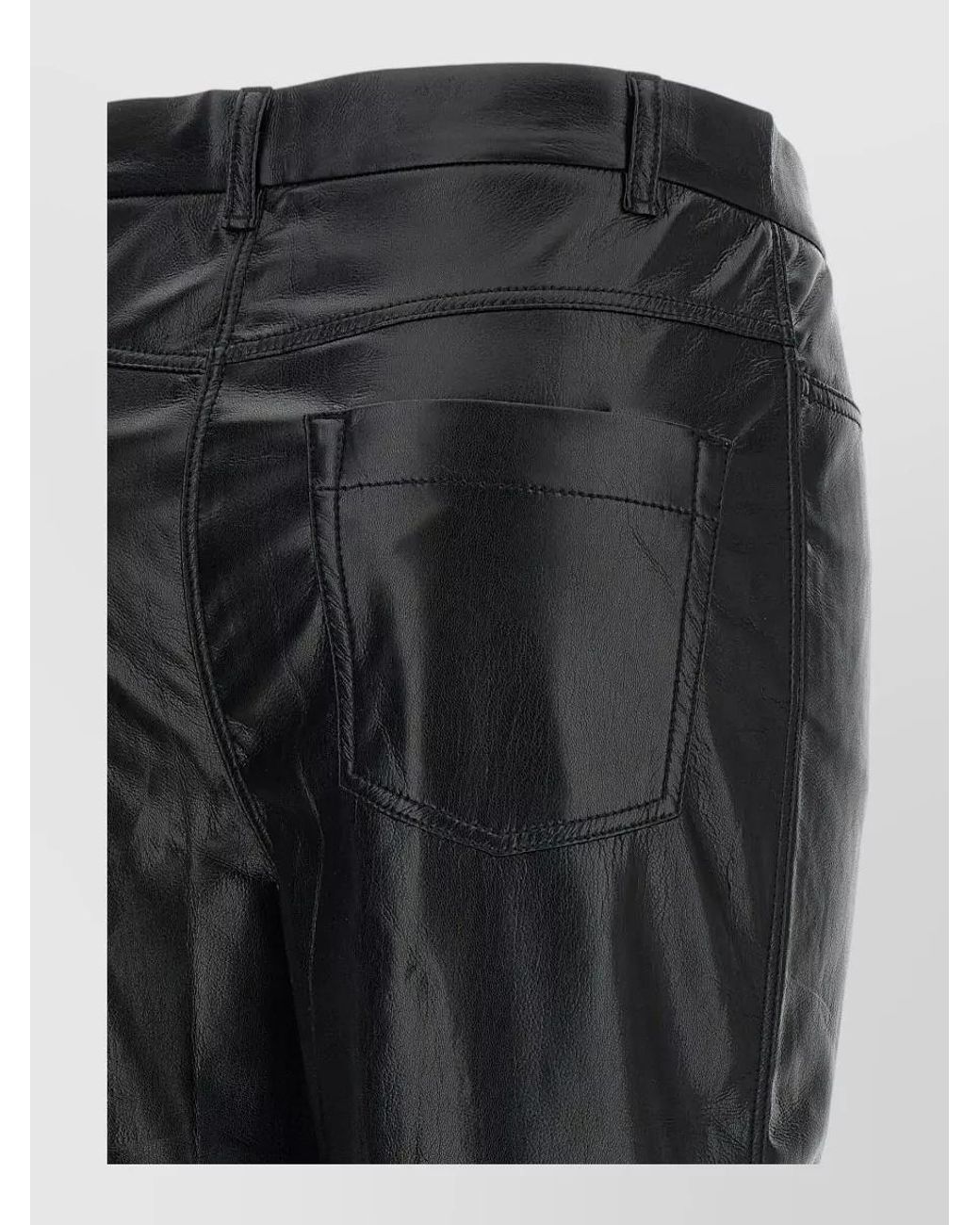 ANDAMANE Gray Leather-Effect Coated Cropped Straight-Leg Pants