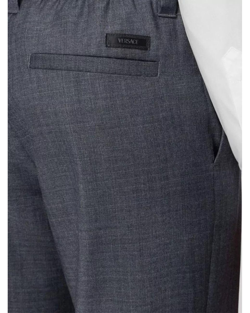 Versace Blue Wool Straight-Leg Trousers for men