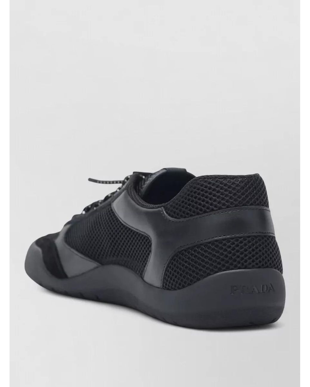 Prada Black Leather Low-Top Sneakers for men